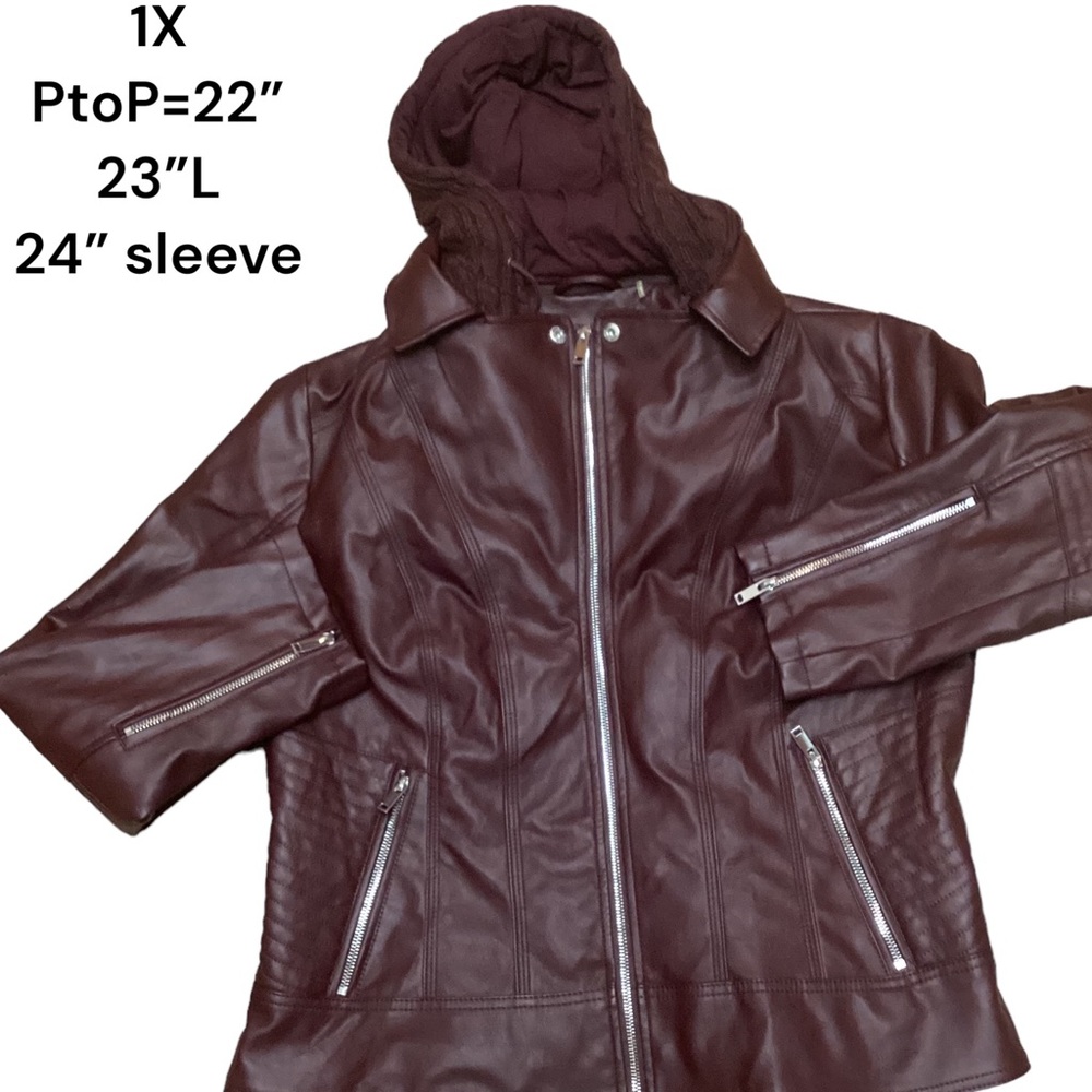 Black Rivet Women's Burgundy Hooded Faux Leather Jacket